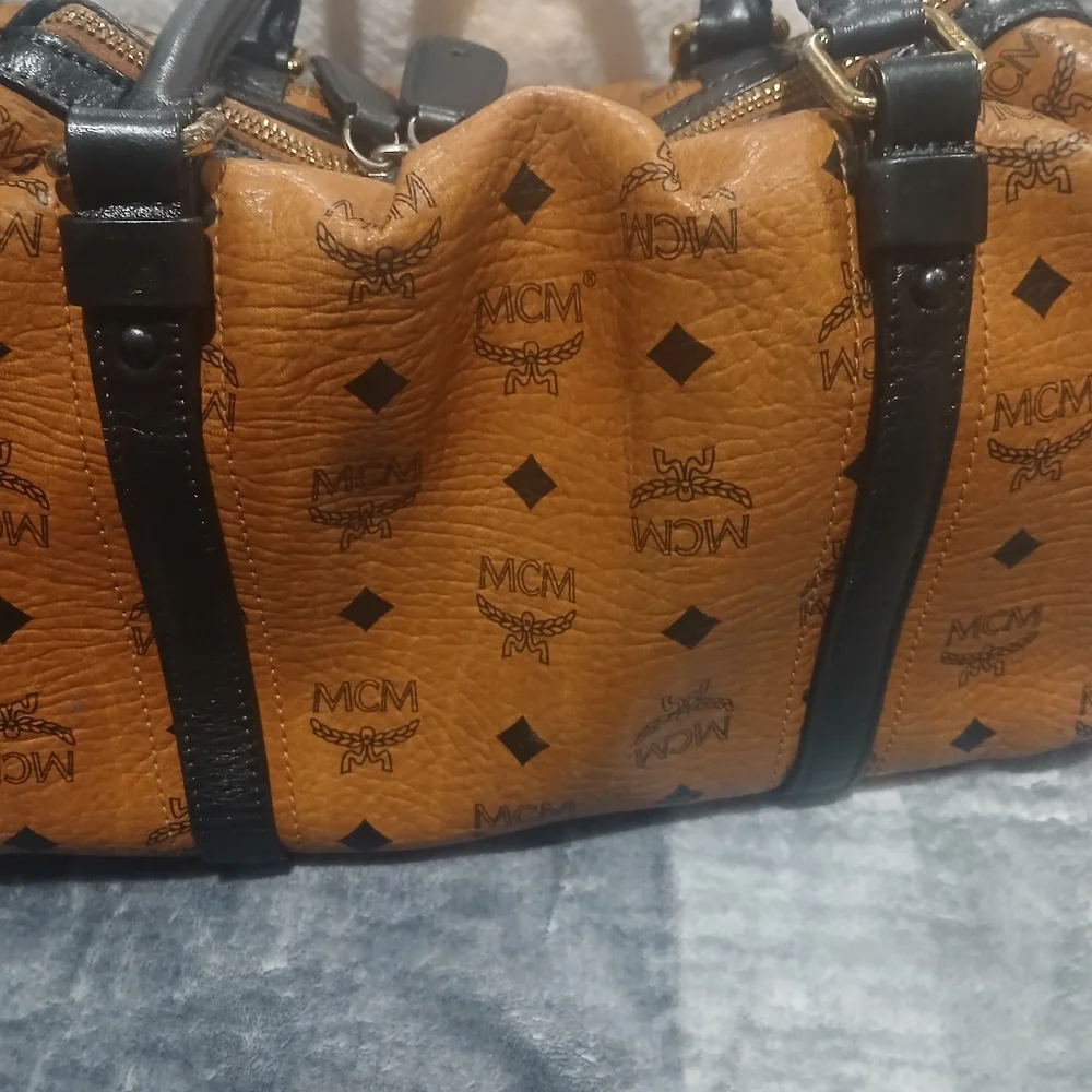 MCM Cognac and Black Logo Satchel - Picture 3 of 8